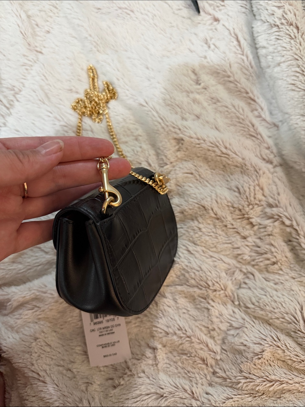 Coach Black Croc-Embossed Crossbody with Gold Chain - Picture 3 of 4